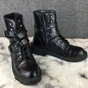 Madden Girl Black Croc-Embossed Women's Combat Boots 6.5 M